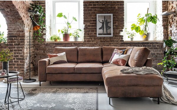 Divano letto angolare in similpelle marrone (angolo destro) Lofty Lilly - Miuform