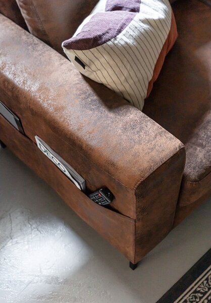 Divano letto angolare in similpelle marrone (angolo destro) Lofty Lilly - Miuform