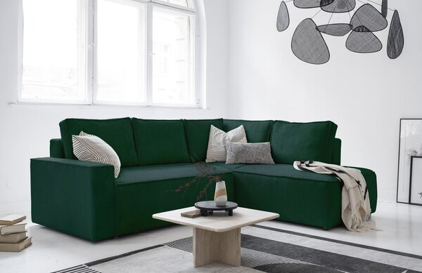 Divano letto angolare in velluto a coste verde scuro Brave Dave - Miuform