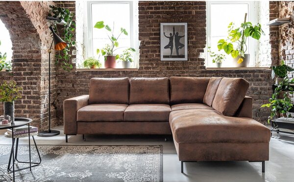 Divano letto angolare in similpelle marrone (angolo destro) Lofty Lilly - Miuform