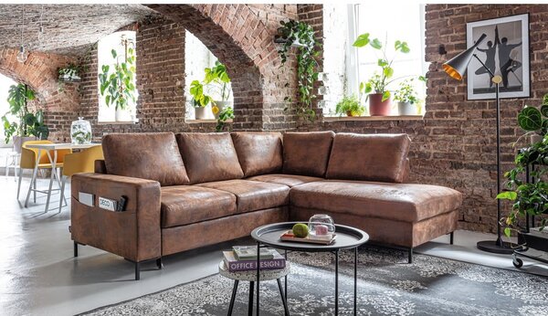 Divano letto angolare in similpelle marrone (angolo destro) Lofty Lilly - Miuform