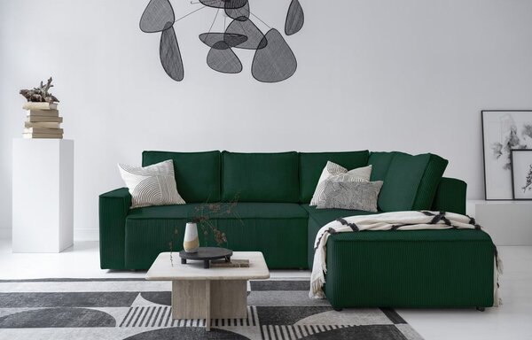 Divano letto angolare in velluto a coste verde scuro Brave Dave - Miuform
