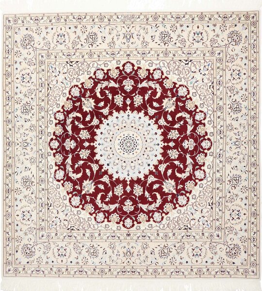 Tappeto Nain 6la Persia Medaglione Avorio Rosso Azzurro 157x157 Cm