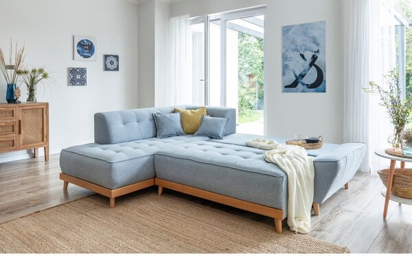 Divano letto angolare azzurro L, angolo sinistro Dazzling Daisy - Miuform