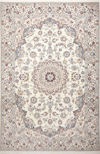Tappeto Nain 9la Persia Medaglione Crema Blu 200x300 Cm