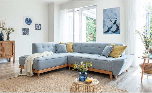 Divano letto angolare azzurro L, angolo sinistro Dazzling Daisy - Miuform