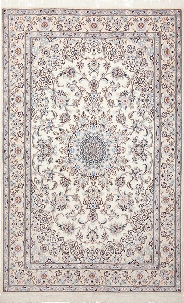 Tappeto Nain 9la Persia Medaglione Avorio Azzurro 135x210 Cm