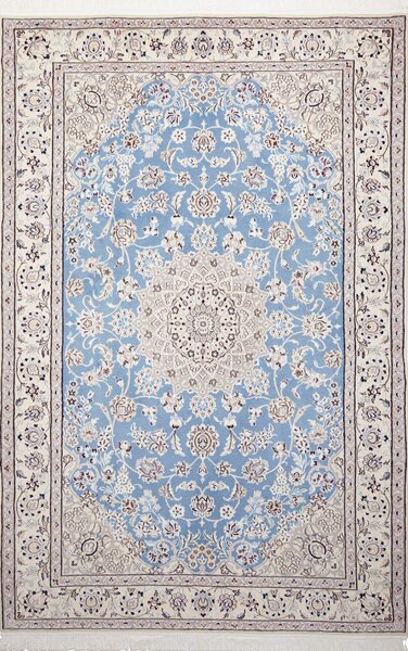 Tappeto Nain 9la Persia Medaglione Celeste Crema 153x233 Cm