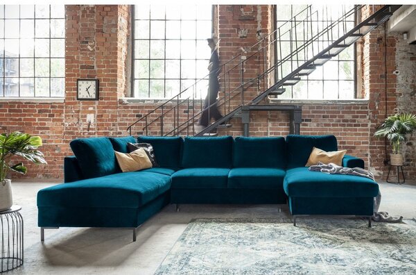 Divano letto angolare in velluto color petrolio (angolo sinistro) Lofty Lilly - Miuform