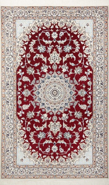Tappeto Nain 9la Persia Medaglione Rosso Bordeaux Crema 135x217 Cm