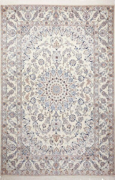 Tappeto Nain 9la Persia Medaglione Crema Blu 196x300 Cm