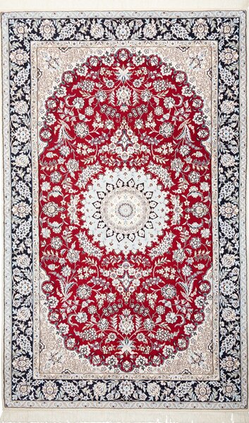 Tappeto Nain 9la Persia Medaglione Rosso Panna 147x246 Cm