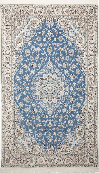 Tappeto Nain 9la Persia Medaglione Celeste Avorio 142x240 Cm