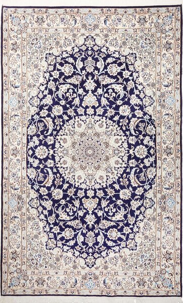 Tappeto Nain 9la Persia Medaglione Blu Avorio 143x235 Cm