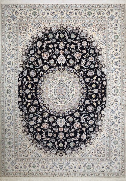Tappeto Nain 6la Persia Medaglione Nero Crema Azzurro 300x411 Cm