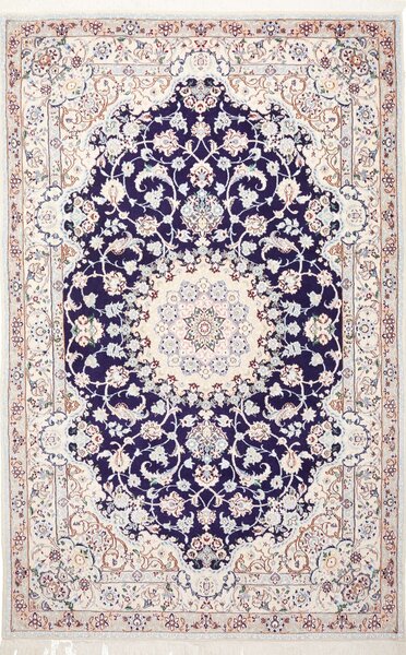 Tappeto Nain 9la Persia Medaglione Blu Notte Crema 150x235 Cm