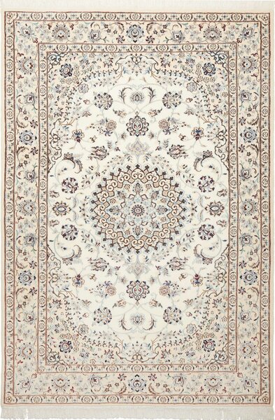 Tappeto Nain 9la Persia Medaglione Avorio Blu 150x202 Cm
