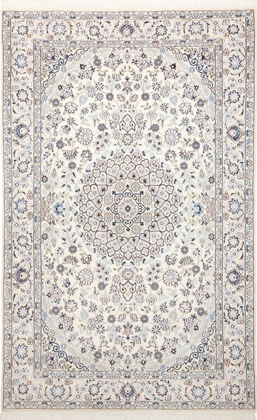 Tappeto Nain 9la Persia Medaglione Avorio Blu 135x213 Cm