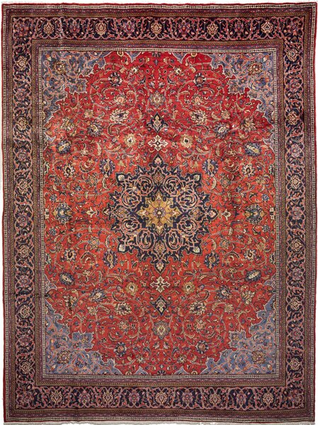 Tappeto Sarough Persia Medaglione Rosso Blu 300x396 Cm