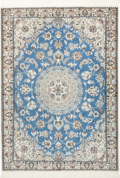 Tappeto Nain 9la Persia Medaglione Azzurro Crema 93x132 Cm