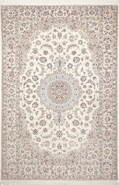 Tappeto Nain 9la Persia Medaglione Avorio Blu 202x302 Cm