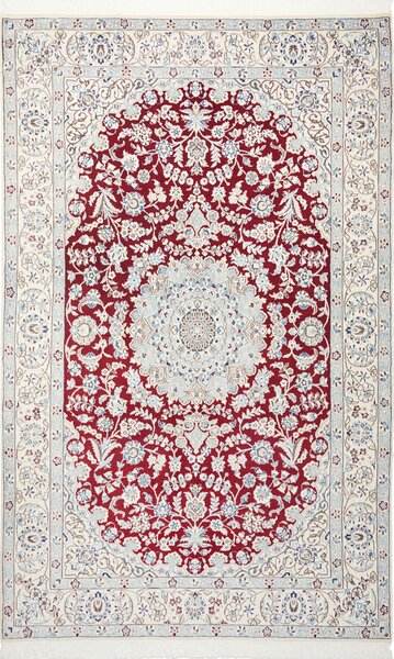 Tappeto Nain 9la Persia Medaglione Rosso Crema Azzurro 157x250 Cm