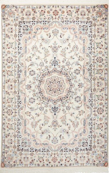 Tappeto Nain 9la Persia Medaglione Avorio Blu 145x225 Cm