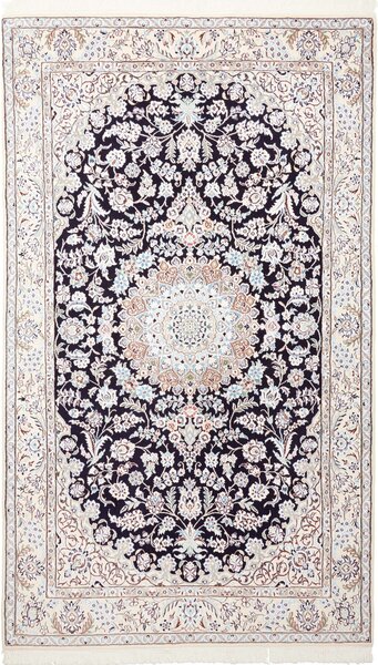 Tappeto Nain 9la Persia Medaglione Blu Notte Avorio 143x247 Cm