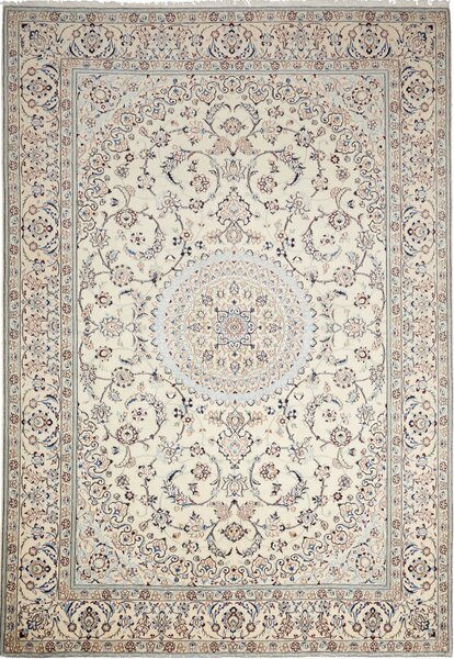 Tappeto Nain 9la Persia Medaglione Avorio Azzurro 204x298 Cm