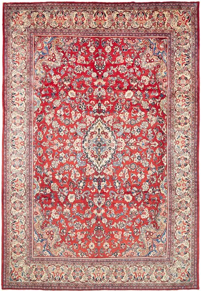 Tappeto Sarough Persia Medaglione Rosso Crema 276x407 Cm
