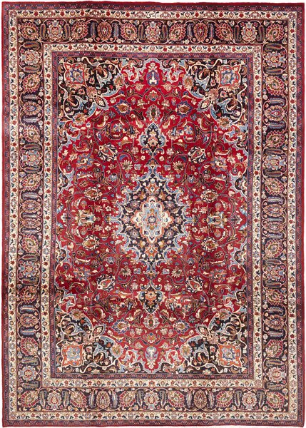 Tappeto Mashad Persia Medaglione Rosso Blu 243x340 Cm