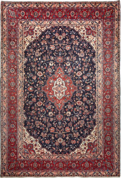 Tappeto Hamadan Fine Persia Medaglione Blu Rosso 212x320 Cm
