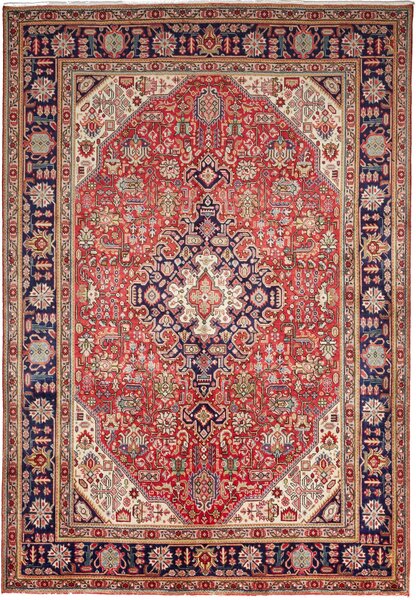 Tappeto Tabriz Persia Medaglione Rosso Mattone Blu Scuro 200x300 Cm