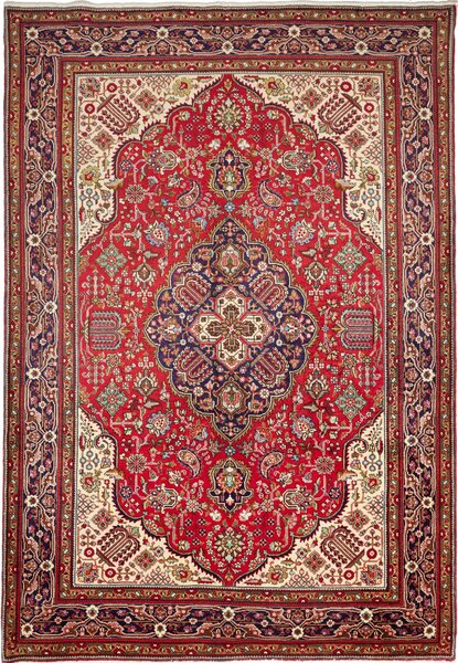 Tappeto Tabriz Persia Medaglione Rosso Blu 206x297 Cm