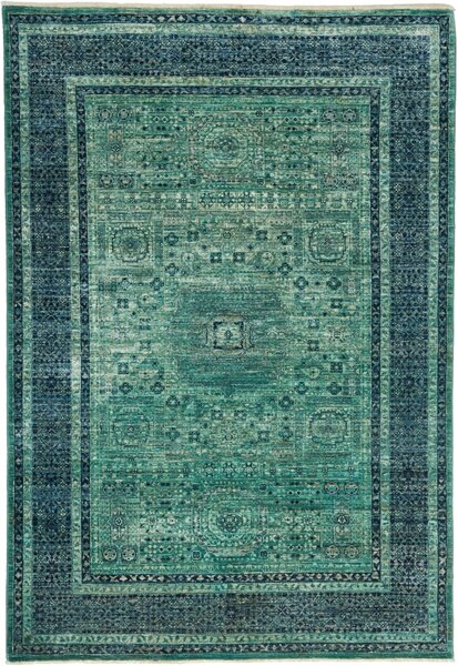 Tappeto Mamlouk Pakistan Geometrico Verde Acqua Blu Notte 129x188 Cm