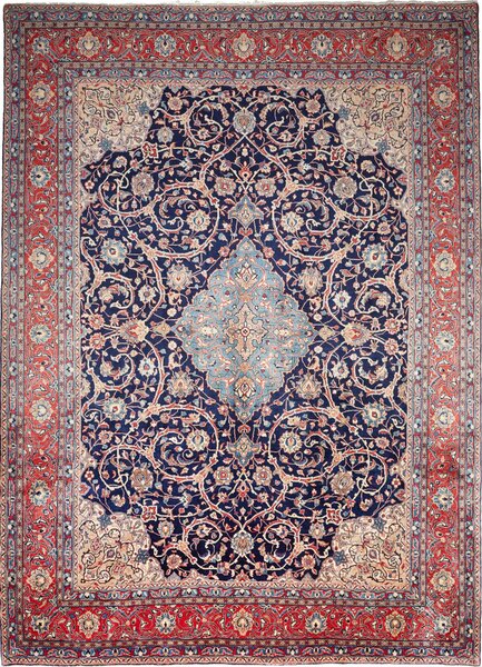 Tappeto Sarough Persia Medaglione Blu Notte Rosso 255x350 Cm