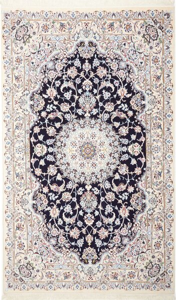Tappeto Nain 9la Persia Medaglione Blu Notte Avorio 146x246 Cm