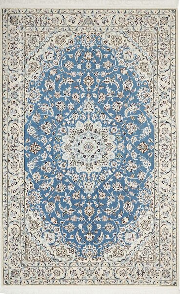 Tappeto Nain 9la Persia Medaglione Celeste Crema 140x220 Cm