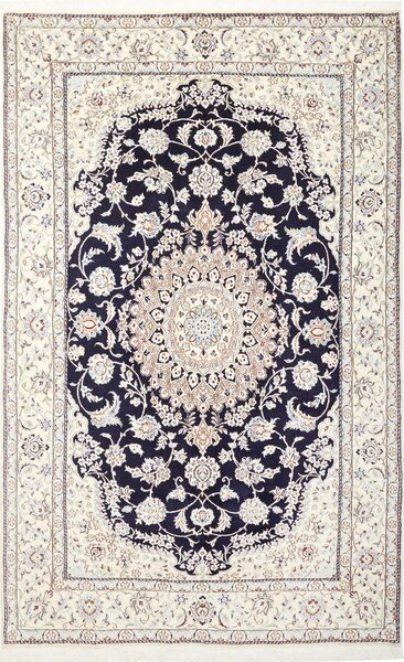 Tappeto Nain 9la Persia Medaglione Blu Notte Avorio 153x248 Cm