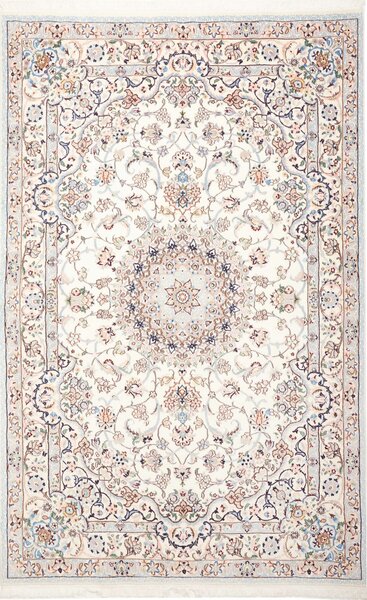 Tappeto Nain 9la Persia Medaglione Avorio Blu 157x247 Cm
