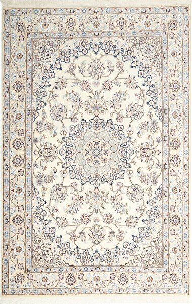 Tappeto Nain 9la Persia Medaglione Avorio Blu 132x203 Cm
