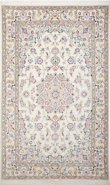 Tappeto Nain 9la Persia Medaglione Avorio Blu 157x254 Cm