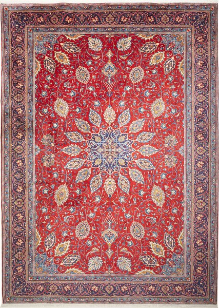 Tappeto Sarough Persia Medaglione Rosso Blu 263x367 Cm
