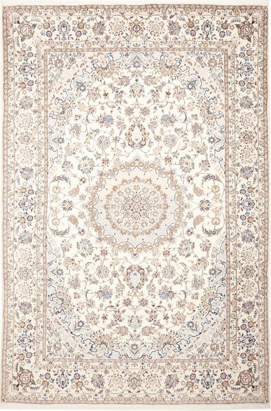 Tappeto Nain 9la Persia Medaglione Avorio Azzurro 200x307 Cm