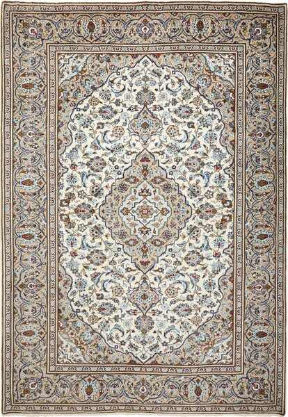 Tappeto Kashan Persia Medaglione Avorio Blu 202x295 Cm