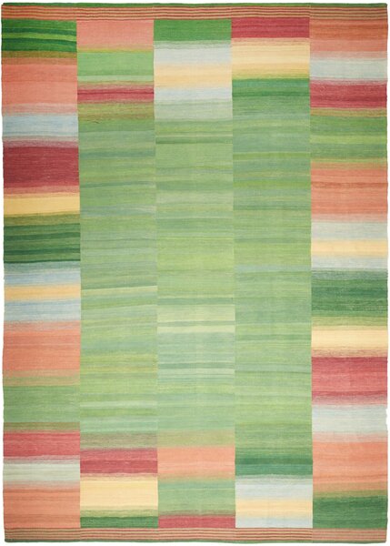 Tappeto Kilim Persia A Righe Verde Arancio 247x354 Cm