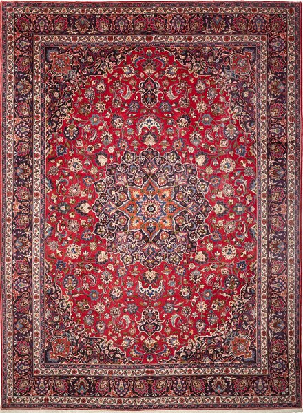 Tappeto Mashad Persia Medaglione Rosso Blu 290x392 Cm