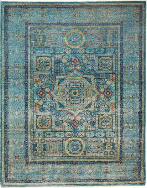 Tappeto Mamlouk Pakistan Medaglione Turchese Giallo 153x200 Cm