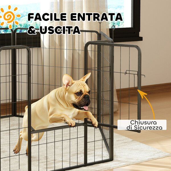 PawHut Recinto per Cani a 6 Pannelli Modulabili Pieghevole con Porta in Acciaio, Altezza 80 cm, Nero
