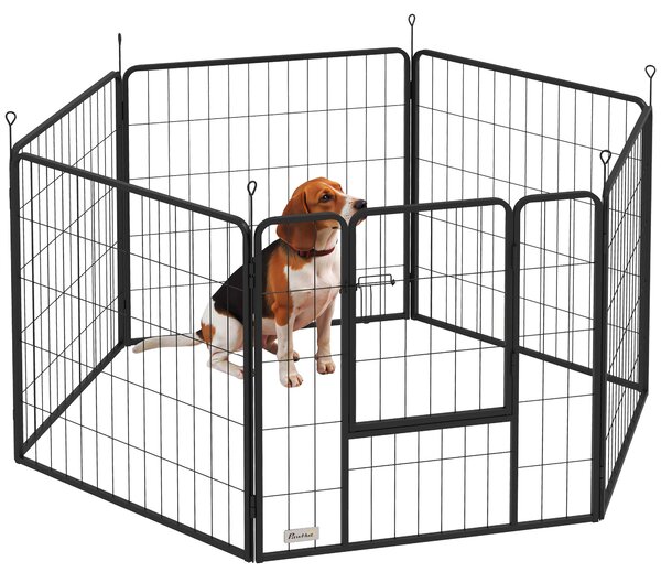 PawHut Recinto per Cani a 6 Pannelli Modulabili Pieghevole con Porta in Acciaio, Altezza 80 cm, Nero